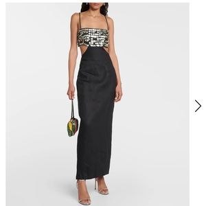 STAUD Black and Silver Sequin Midi Dress